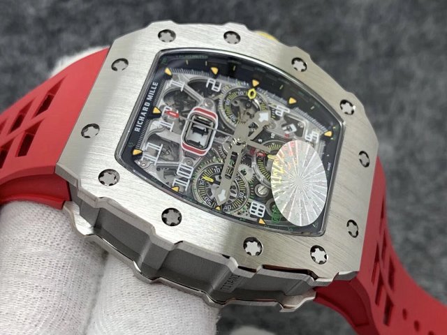 RICHARD MILLE REPLICA RM11-03 CRYSTAL SKELETON DIAL WITH RED RUBBER STRAP - immagine 3