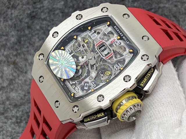 RICHARD MILLE REPLICA RM11-03 CRYSTAL SKELETON DIAL WITH RED RUBBER STRAP - immagine 4