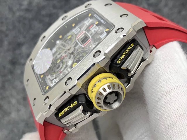 RICHARD MILLE REPLICA RM11-03 CRYSTAL SKELETON DIAL WITH RED RUBBER STRAP - immagine 6