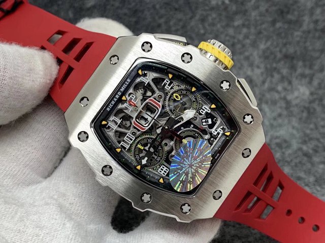 RICHARD MILLE REPLICA RM11-03 CRYSTAL SKELETON DIAL WITH RED RUBBER STRAP - immagine 10