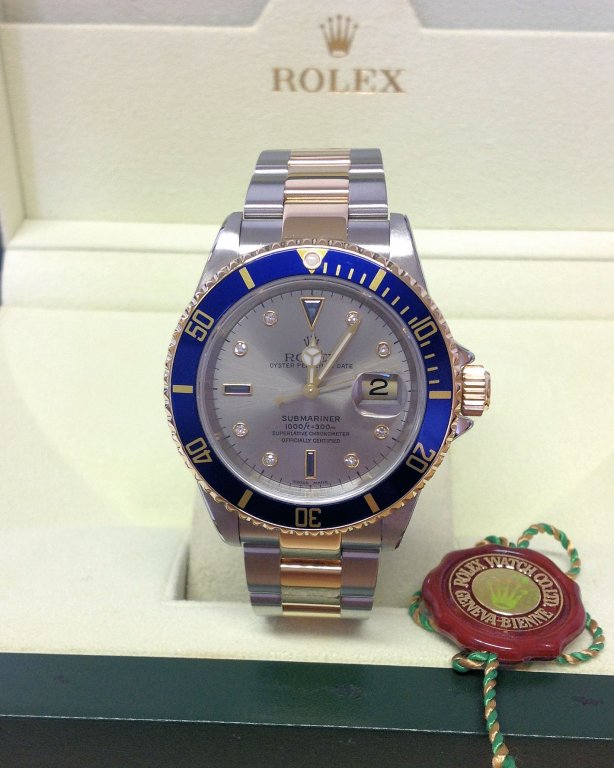 Rolex replica Submariner Date 16613 Bi-Colour Serti blue dial