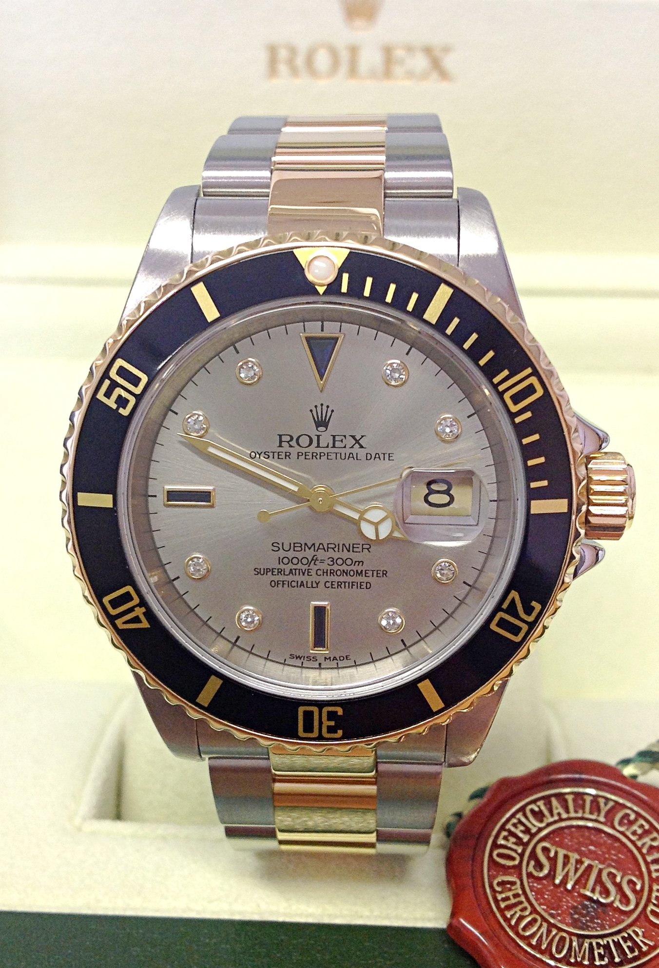 Rolex replica Submariner Date 16613 Bi-Colour Serti black dial