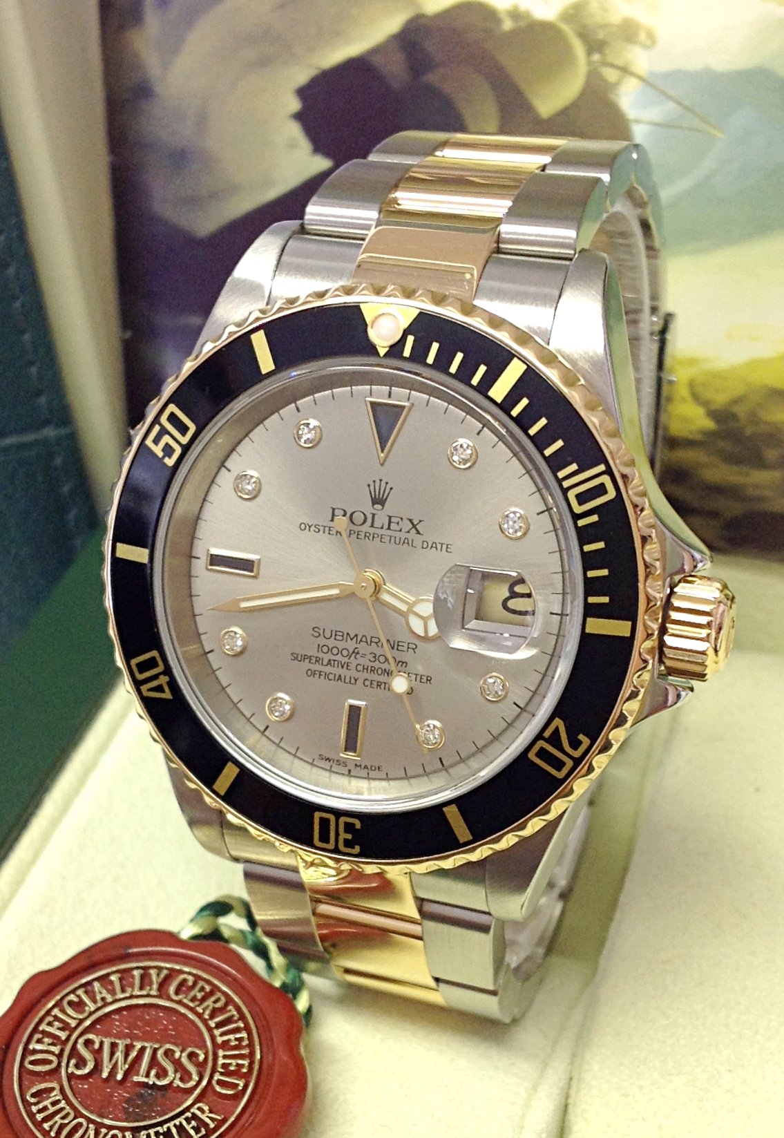 Rolex replica Submariner Date 16613 Bi-Colour Serti black dial - immagine 6