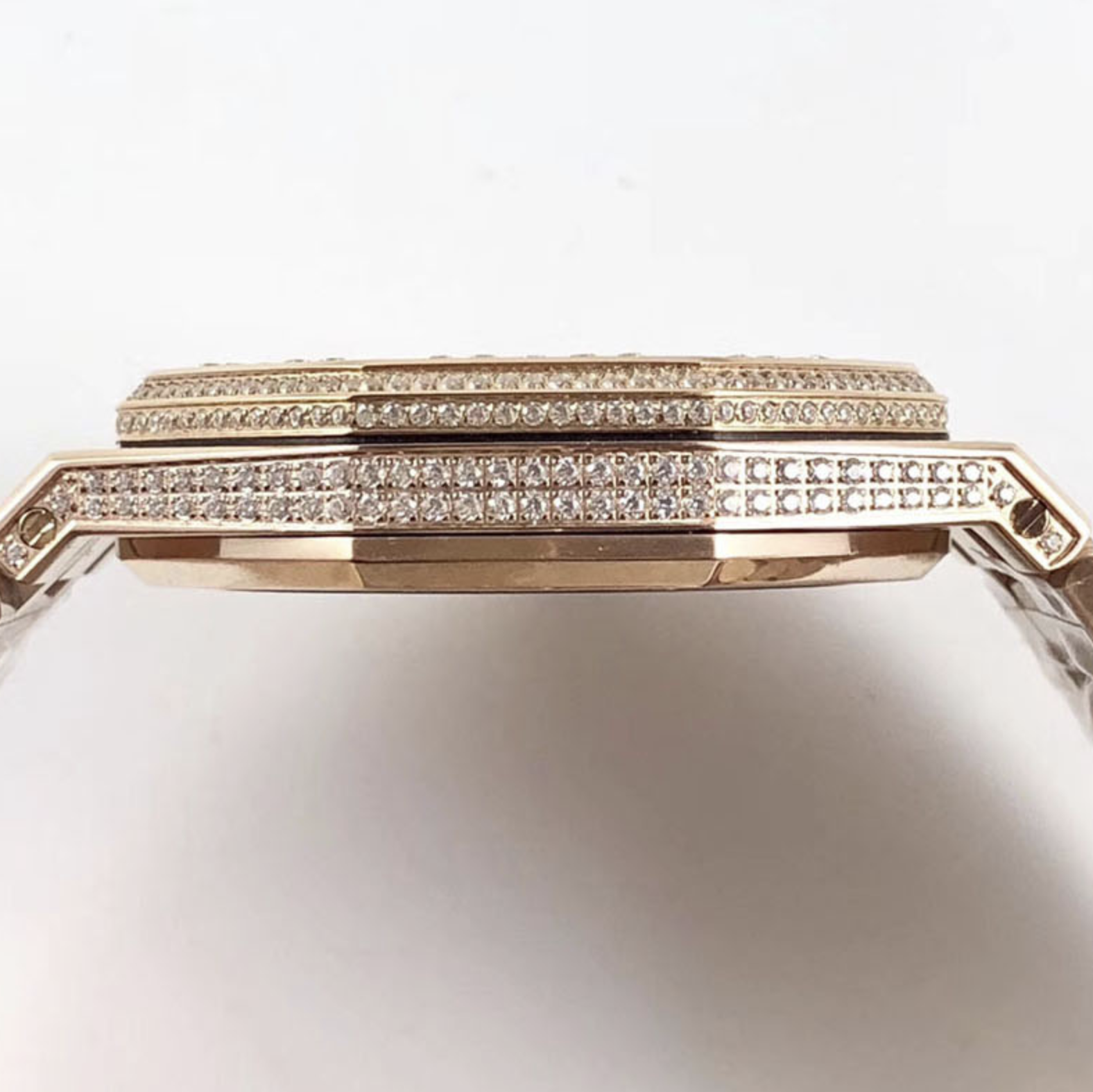 Audemars piguet replica royal oak 15400ST 41mm rose gold full paved diamonds black dial - immagine 8