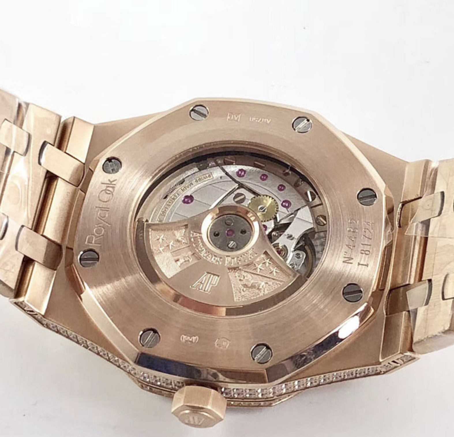 Audemars piguet replica royal oak 15400ST 41mm rose gold full paved diamonds blue dial - immagine 9