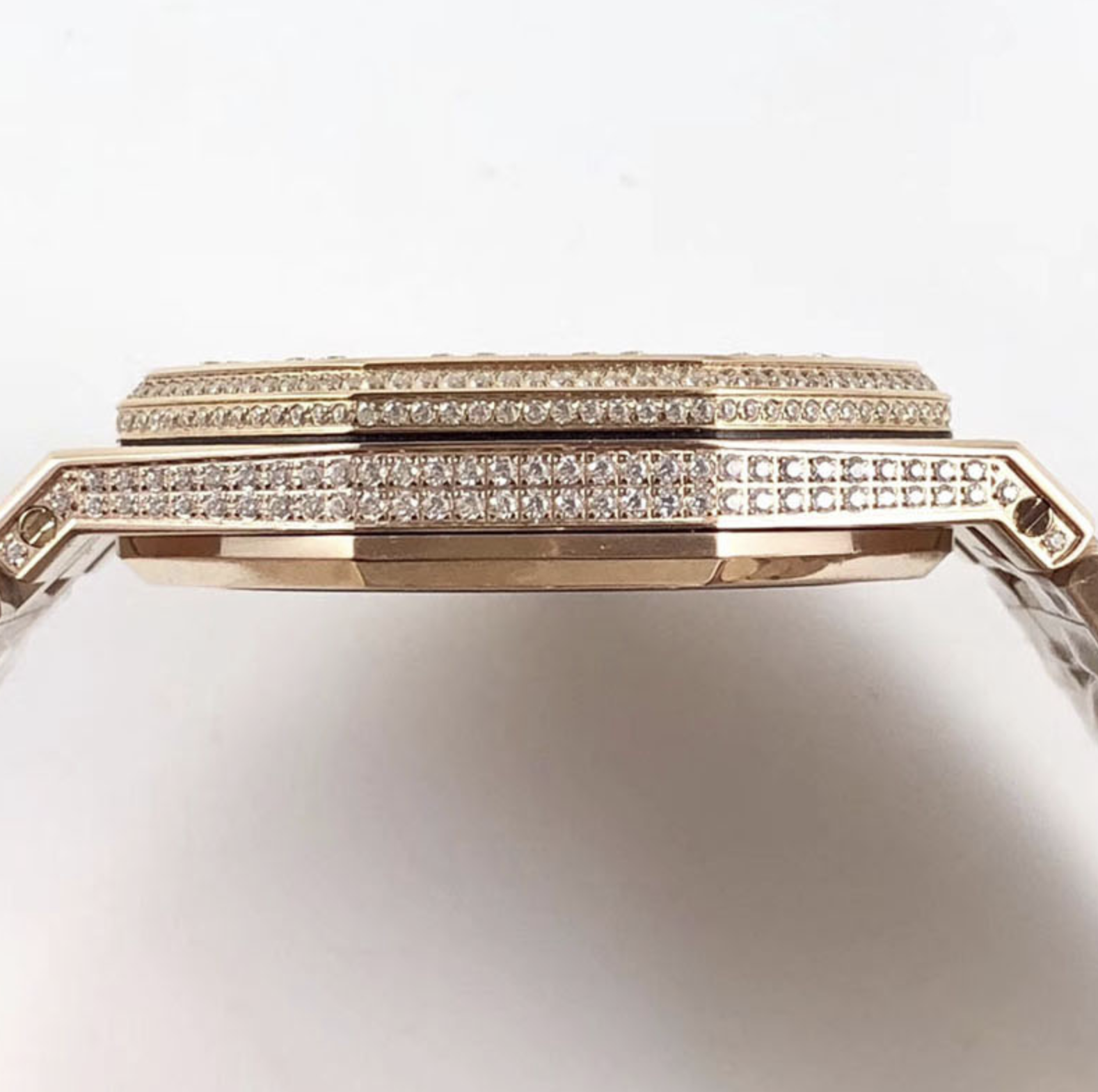 Audemars piguet replica royal oak 15400ST 41mm rose gold full paved diamonds blue dial - immagine 7