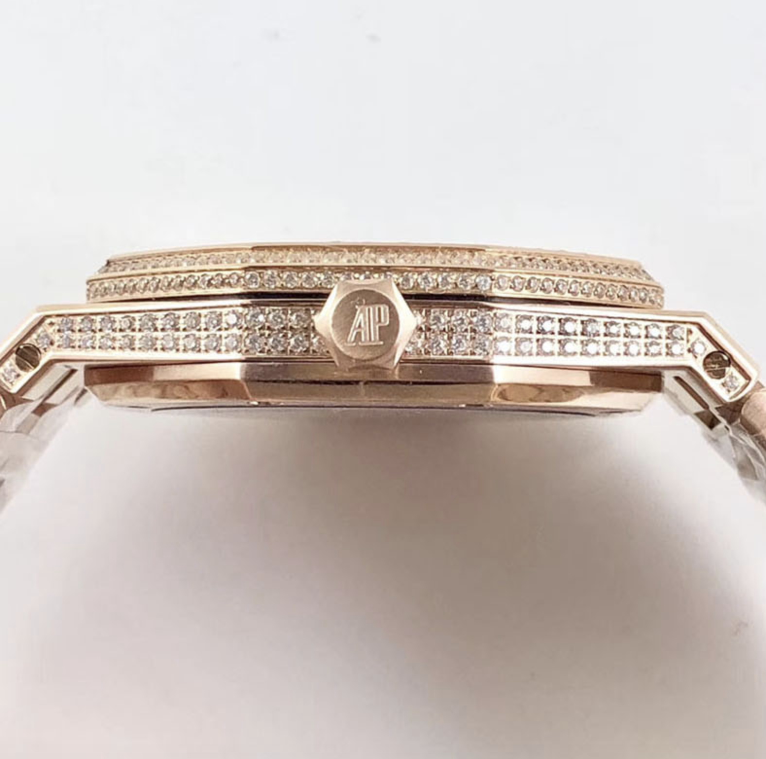 Audemars piguet replica royal oak 15400ST 41mm rose gold full paved diamonds blue dial - immagine 8