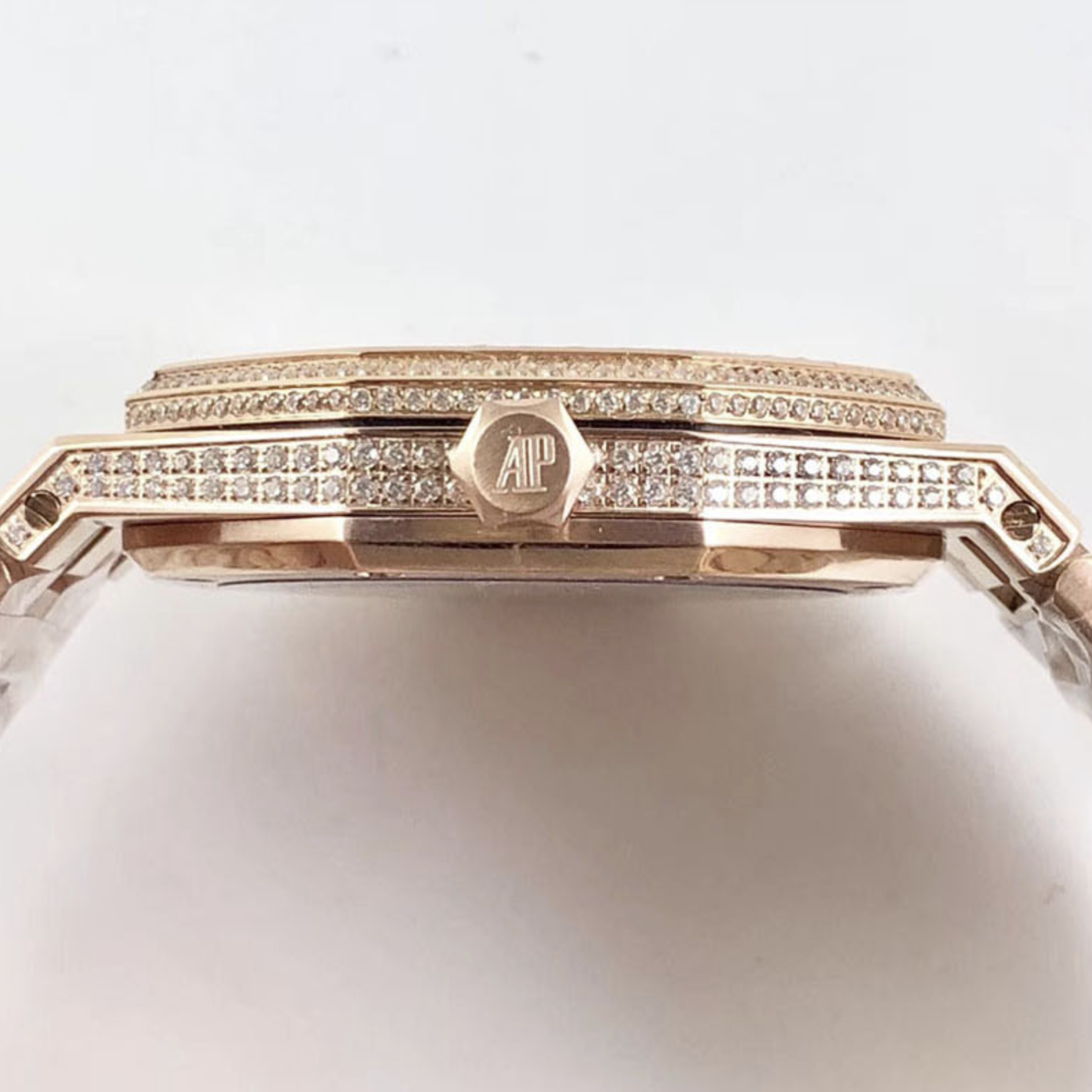 Audemars piguet replica royal oak 15400ST 41mm rose gold full paved diamonds white dial - immagine 8