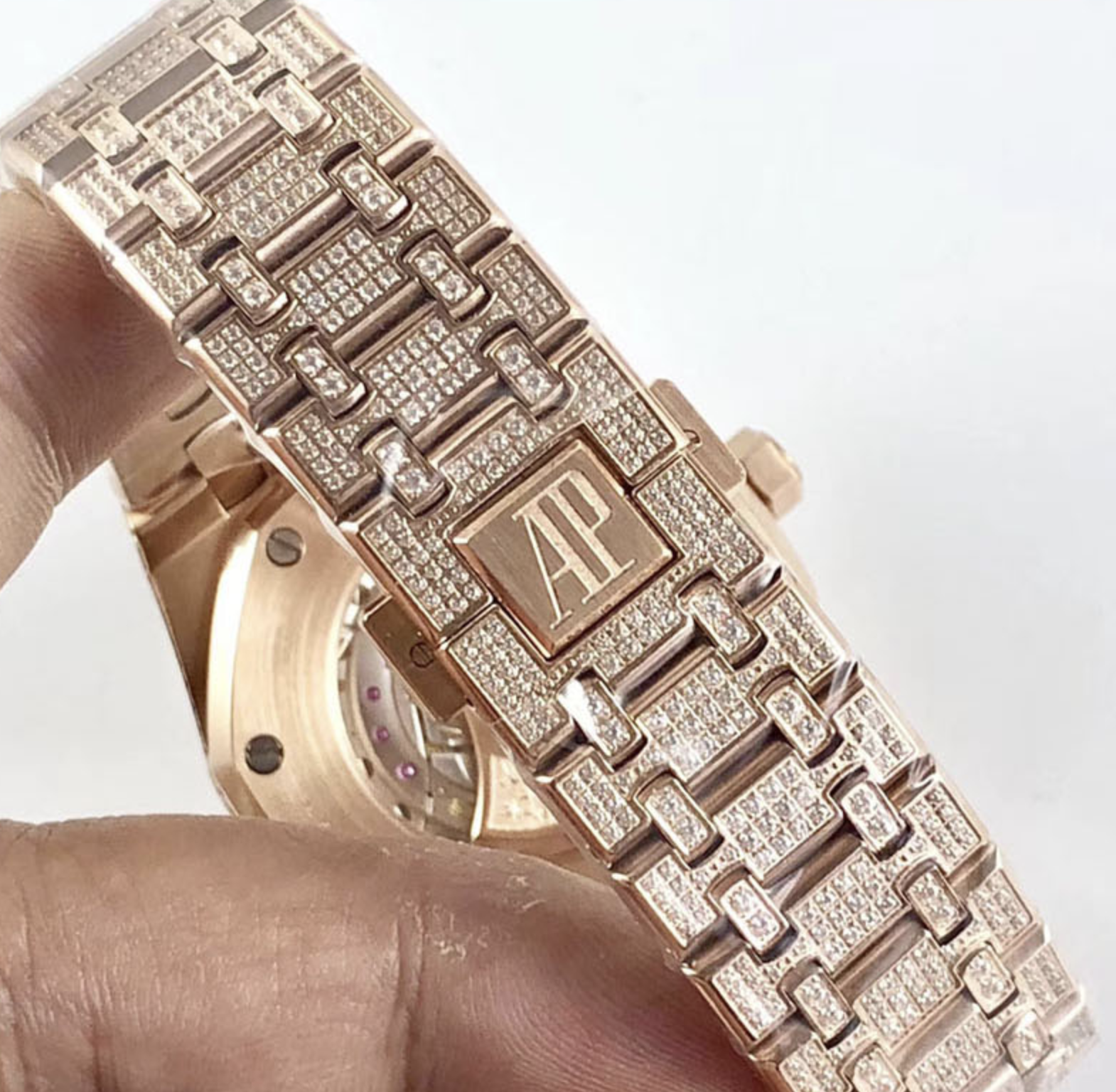 Audemars piguet replica royal oak 15400ST 41mm rose gold full paved diamonds white dial - immagine 9
