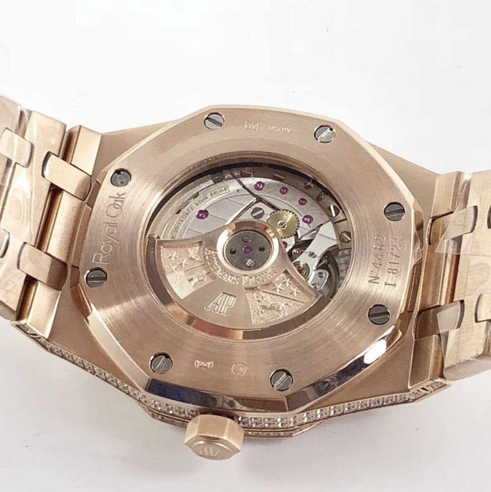 Audemars piguet replica royal oak 15400ST 41mm rose gold full paved diamonds white dial - immagine 10