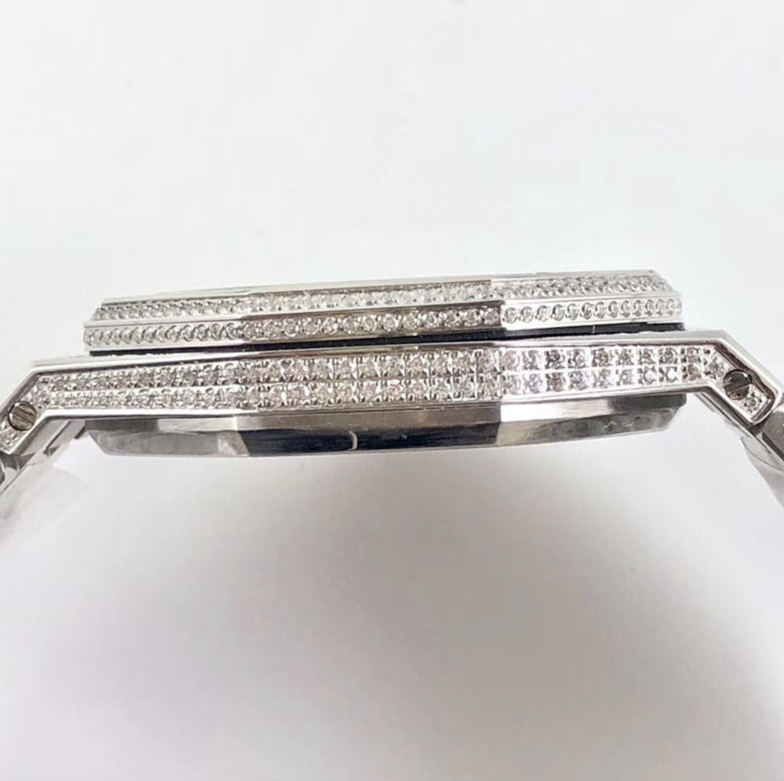 Audemars piguet replica royal oak 15400ST 41mm white gold full paved diamonds blue dial - immagine 7