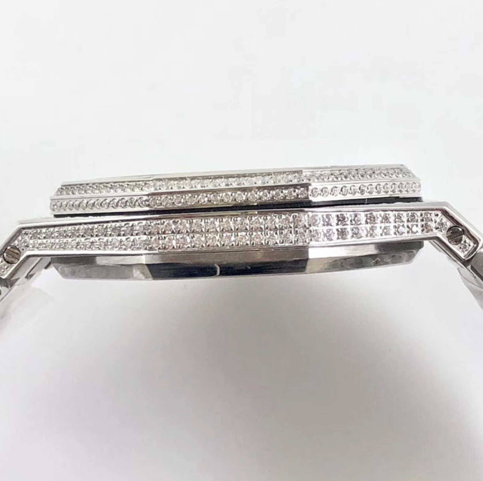 Audemars piguet replica royal oak 15400ST 41mm white gold full paved diamonds white dial - immagine 7