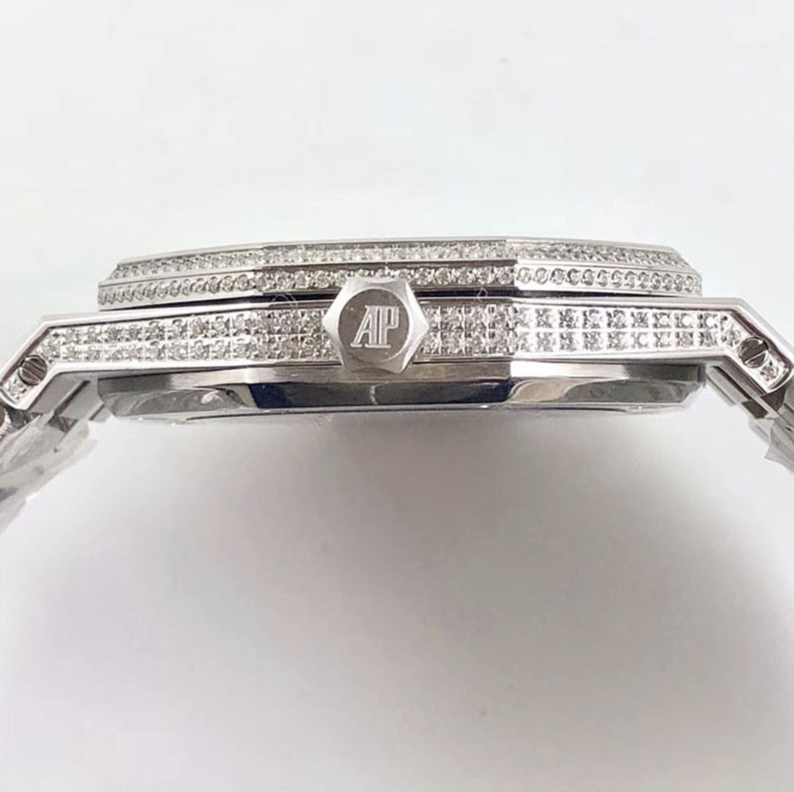 Audemars piguet replica royal oak 15400ST 41mm white gold full paved diamonds white dial - immagine 8