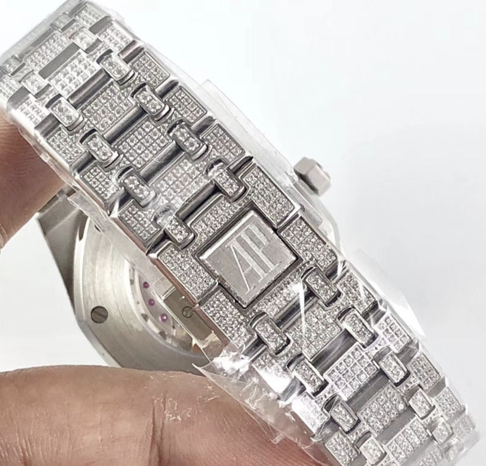 Audemars piguet replica royal oak 15400ST 41mm white gold full paved diamonds white dial - immagine 9
