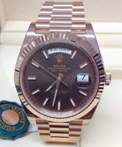 Alternative view of Rolex replica Day-Date 40 228235 Rose Gold choco tapisserie dial