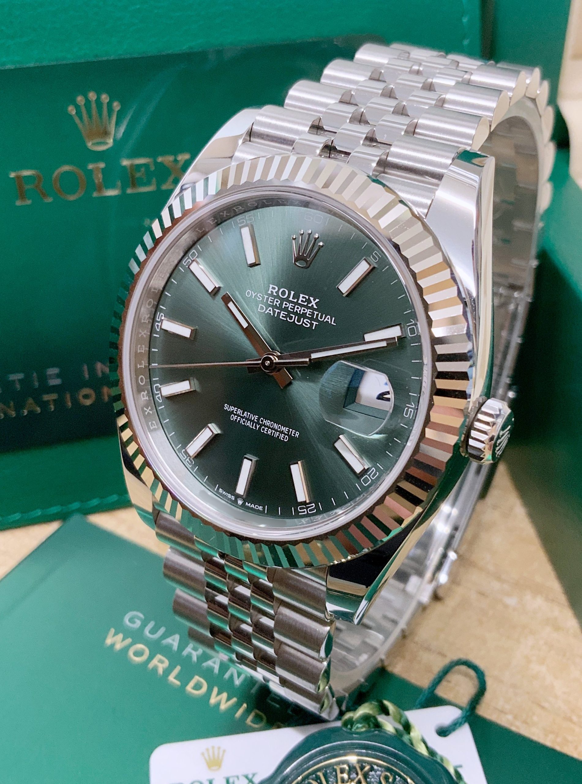 Rolex replica datejust 126234 mint green 41mm jubilee bracelet - immagine 2