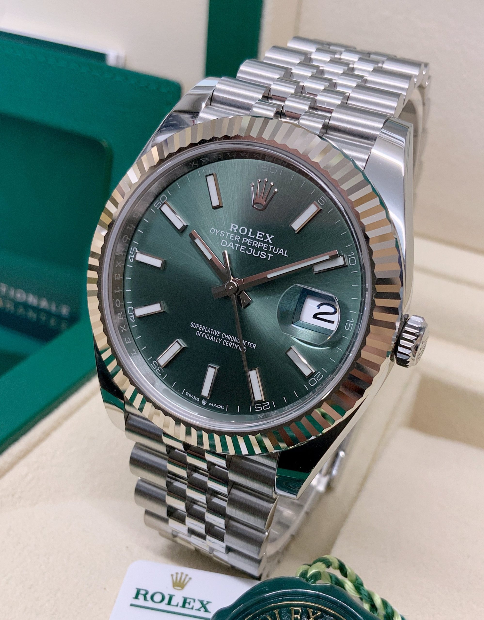Rolex replica datejust 126234 mint green 41mm jubilee bracelet - immagine 5