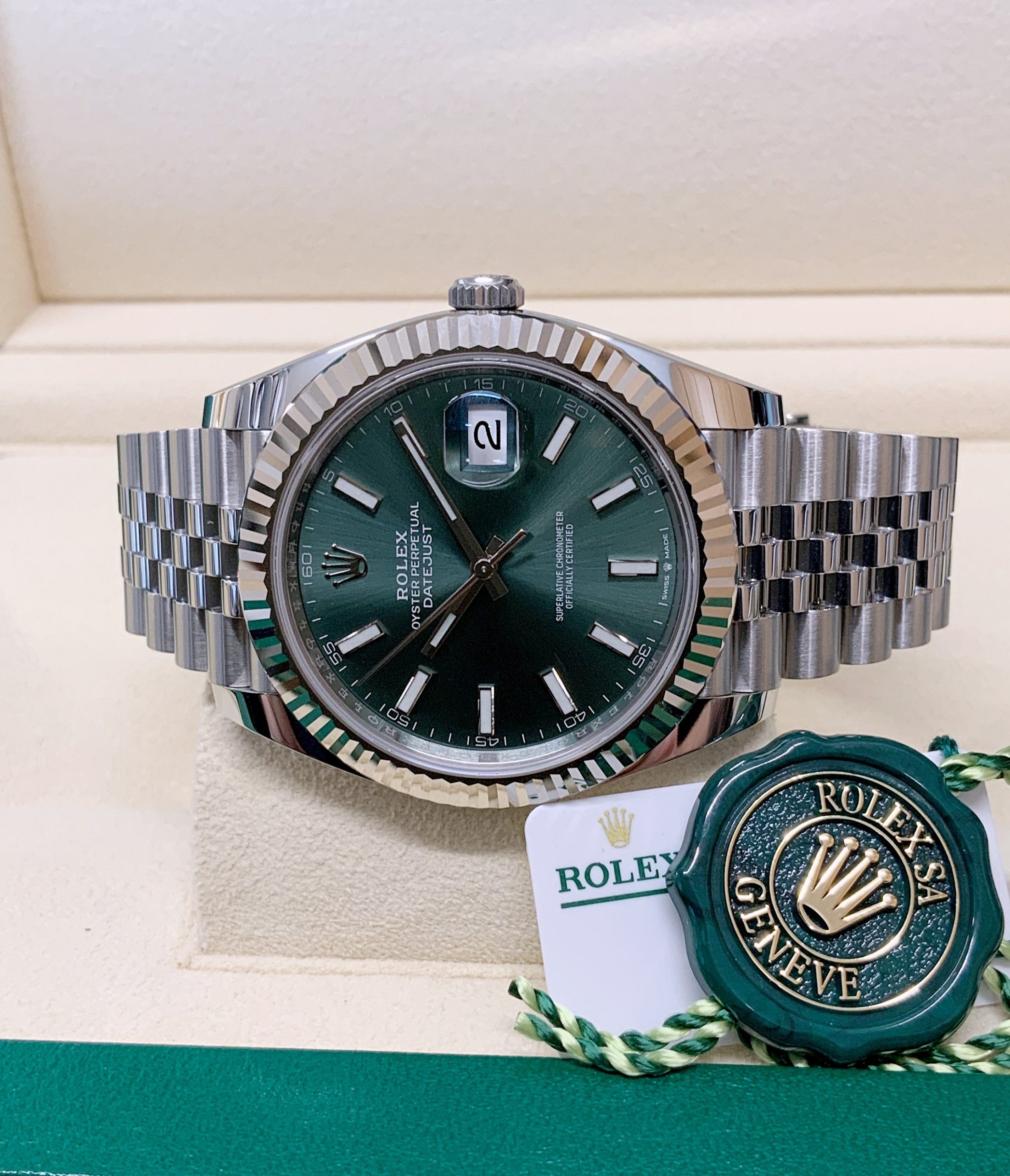 Rolex replica datejust 126234 mint green 41mm jubilee bracelet - immagine 6