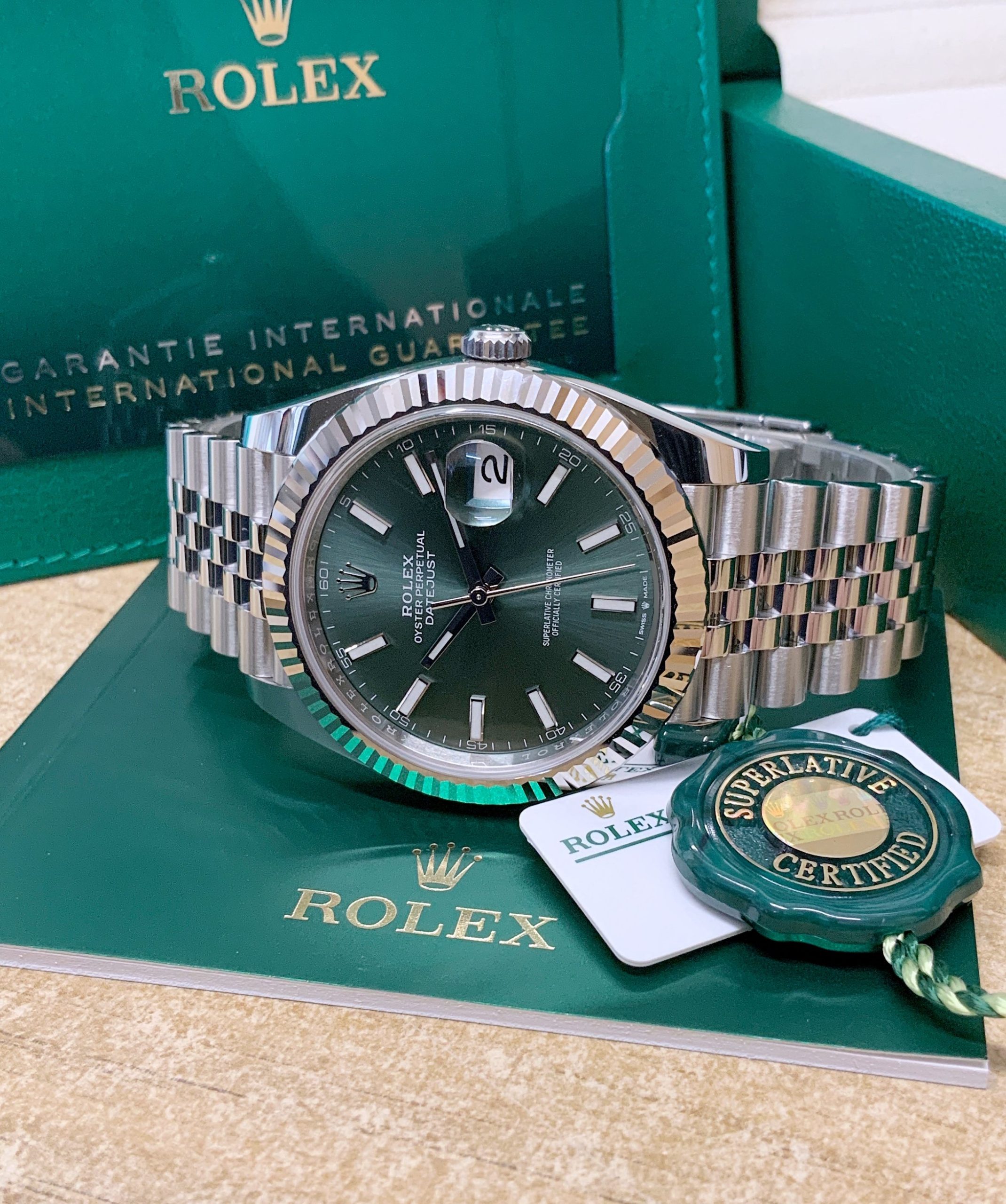 Rolex replica datejust 126234 mint green 41mm jubilee bracelet - immagine 8
