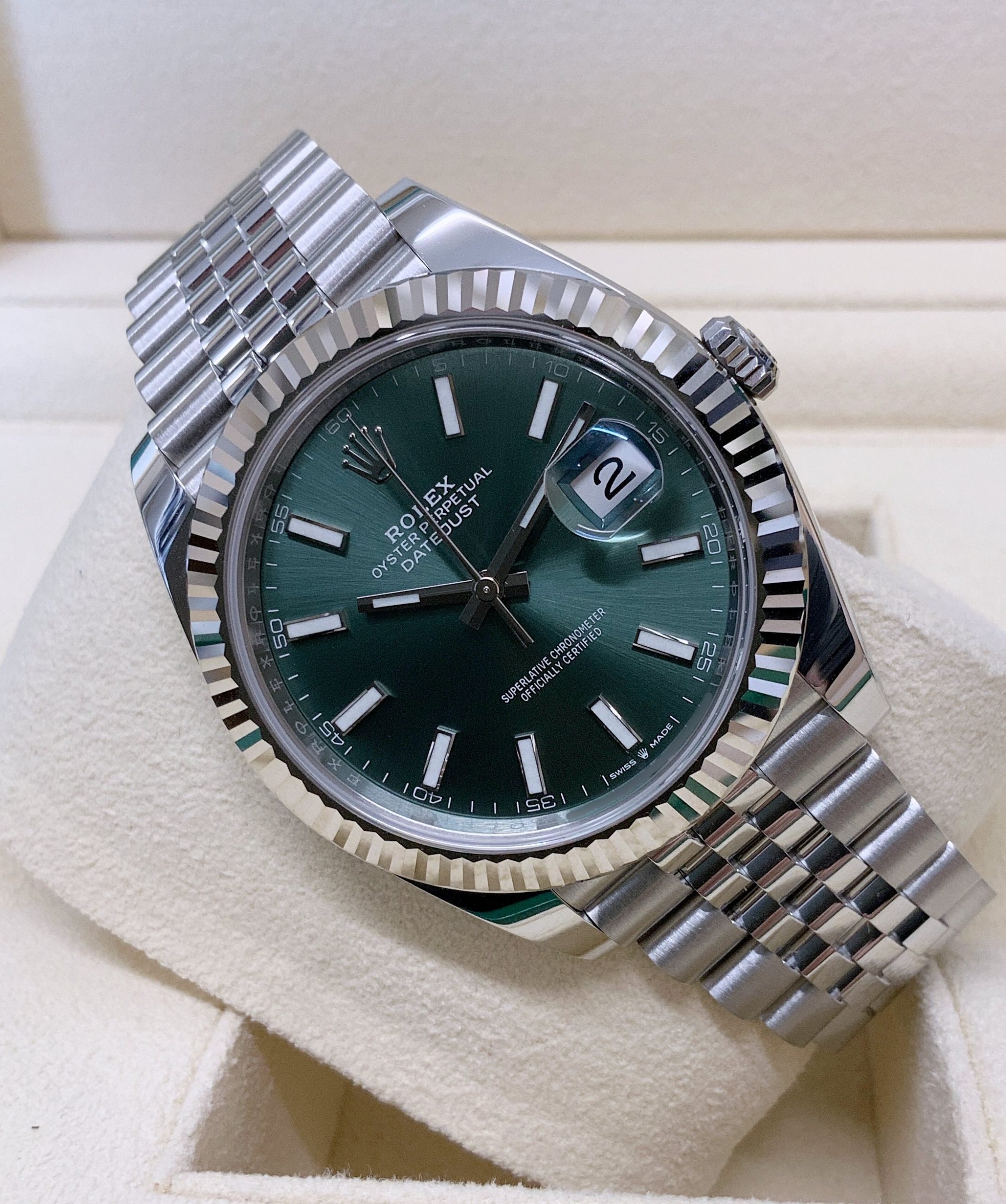Rolex replica datejust 126234 mint green 41mm jubilee bracelet - immagine 9