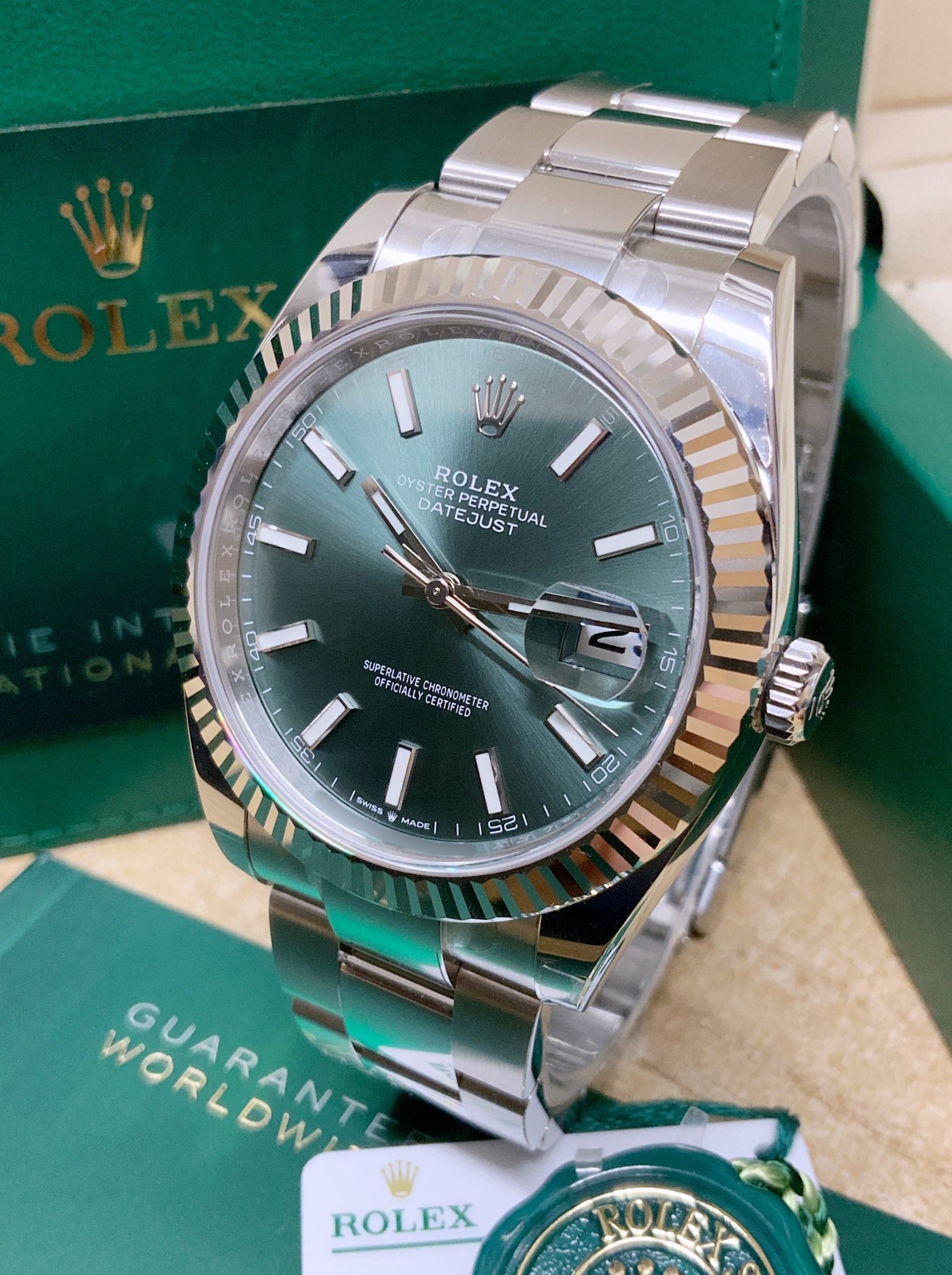 Rolex replica datejust 41mm 126334 mint green dial oyster bracelet - immagine 2
