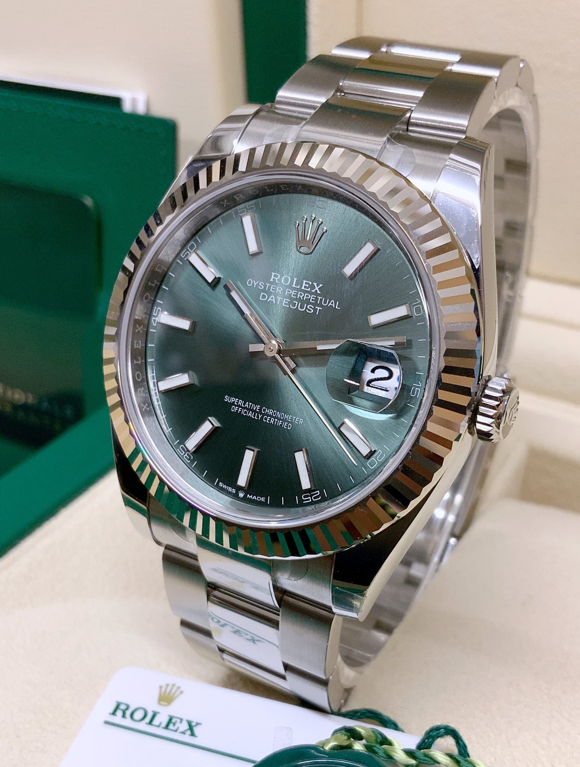 Rolex replica datejust 41mm 126334 mint green dial oyster bracelet - immagine 5