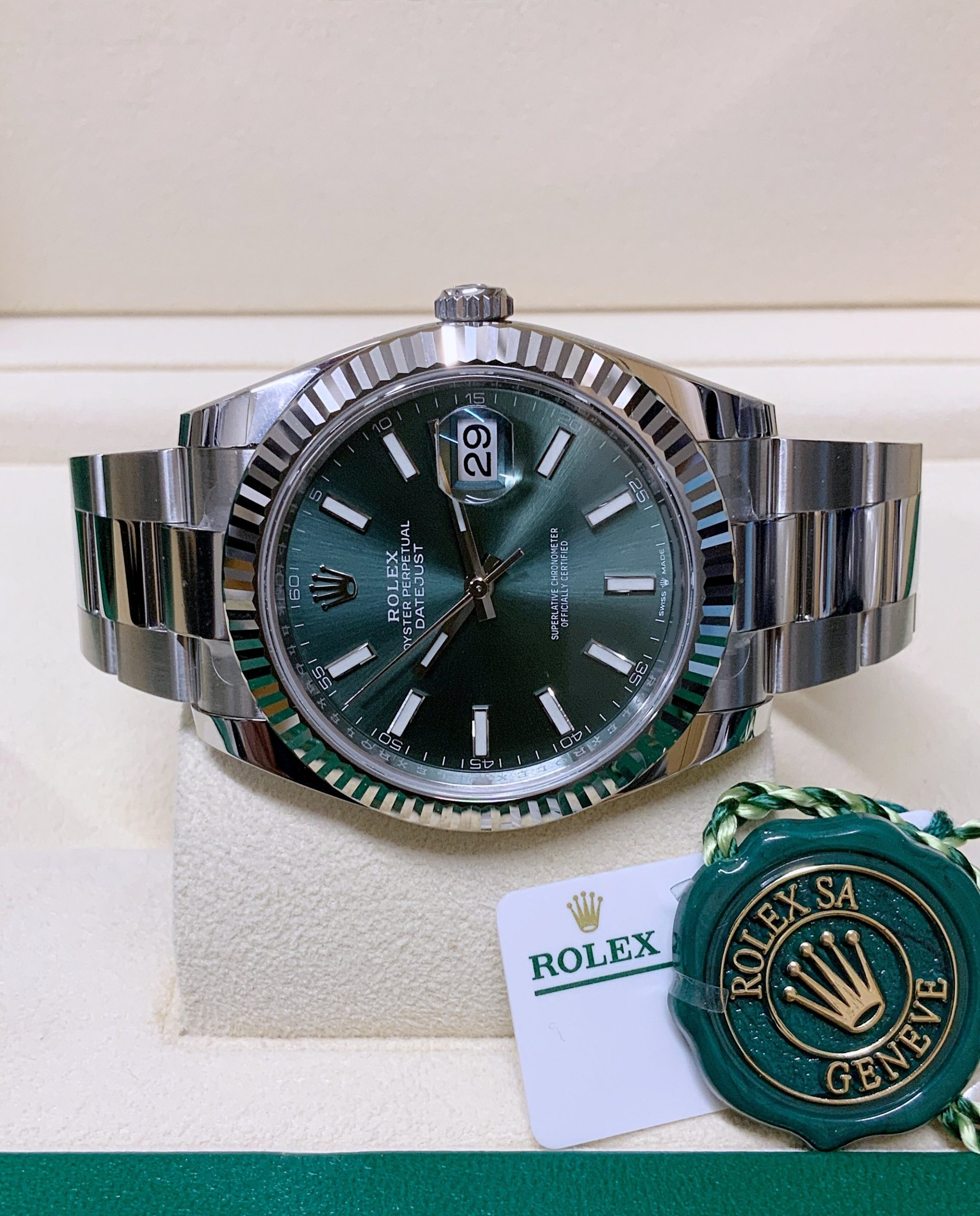 Rolex replica datejust 41mm 126334 mint green dial oyster bracelet - immagine 6