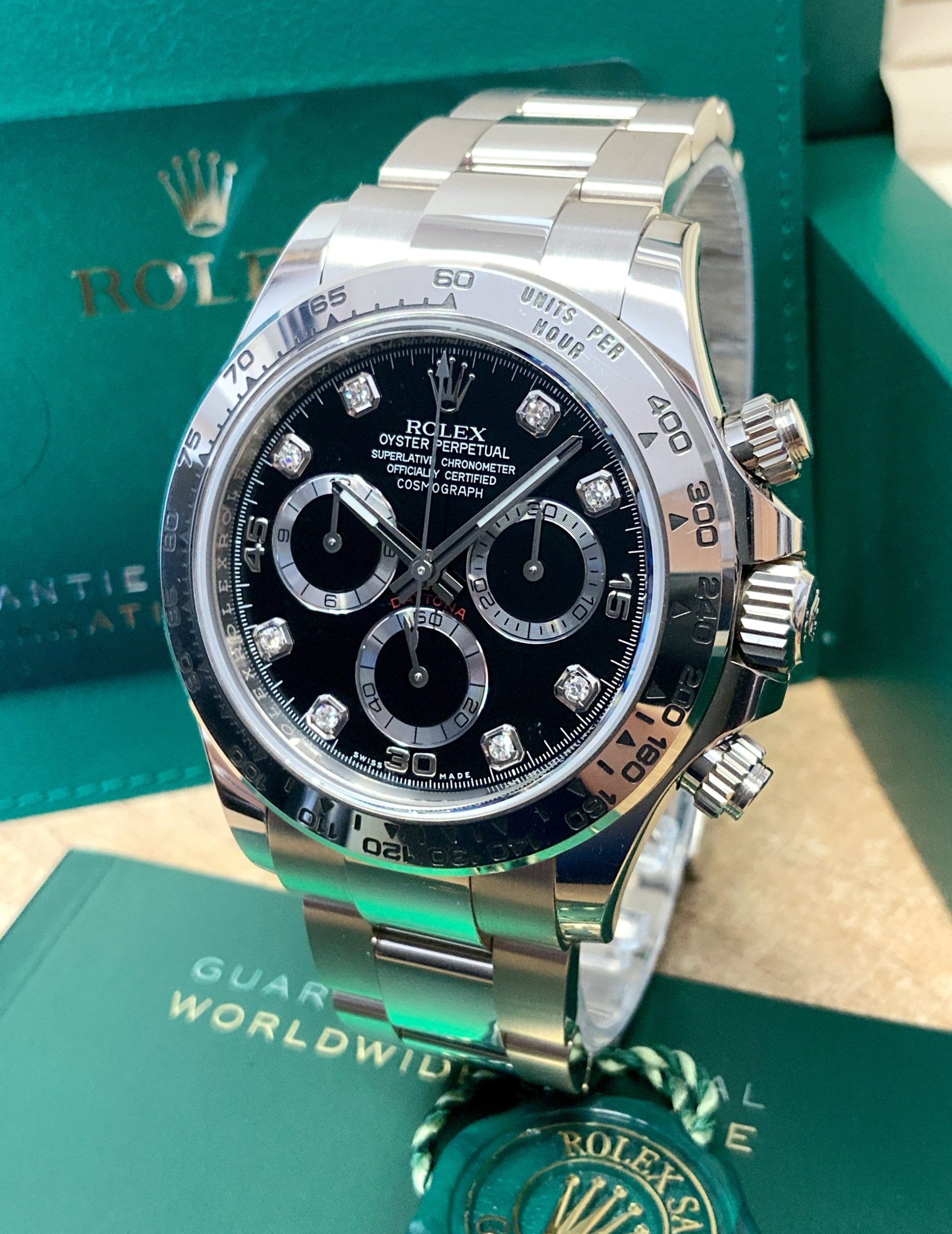 Rolex replica daytona 116509 white gold black diamond dial - immagine 9