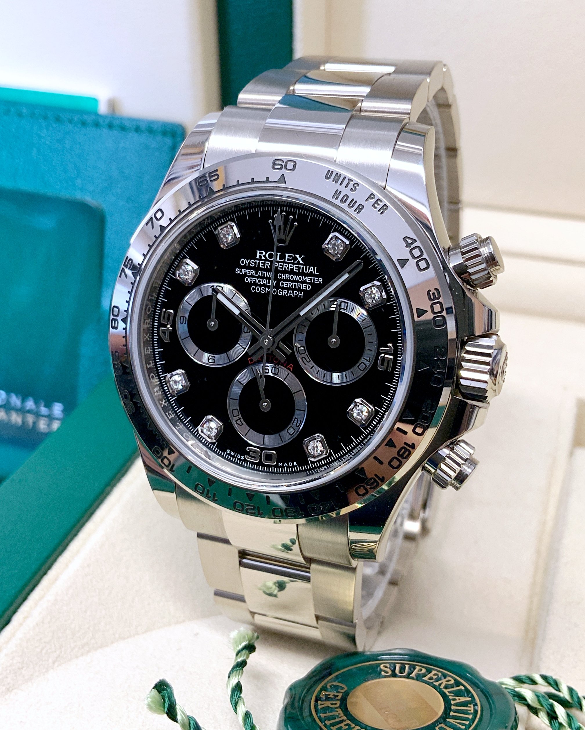 Rolex replica daytona 116509 white gold black diamond dial - immagine 7