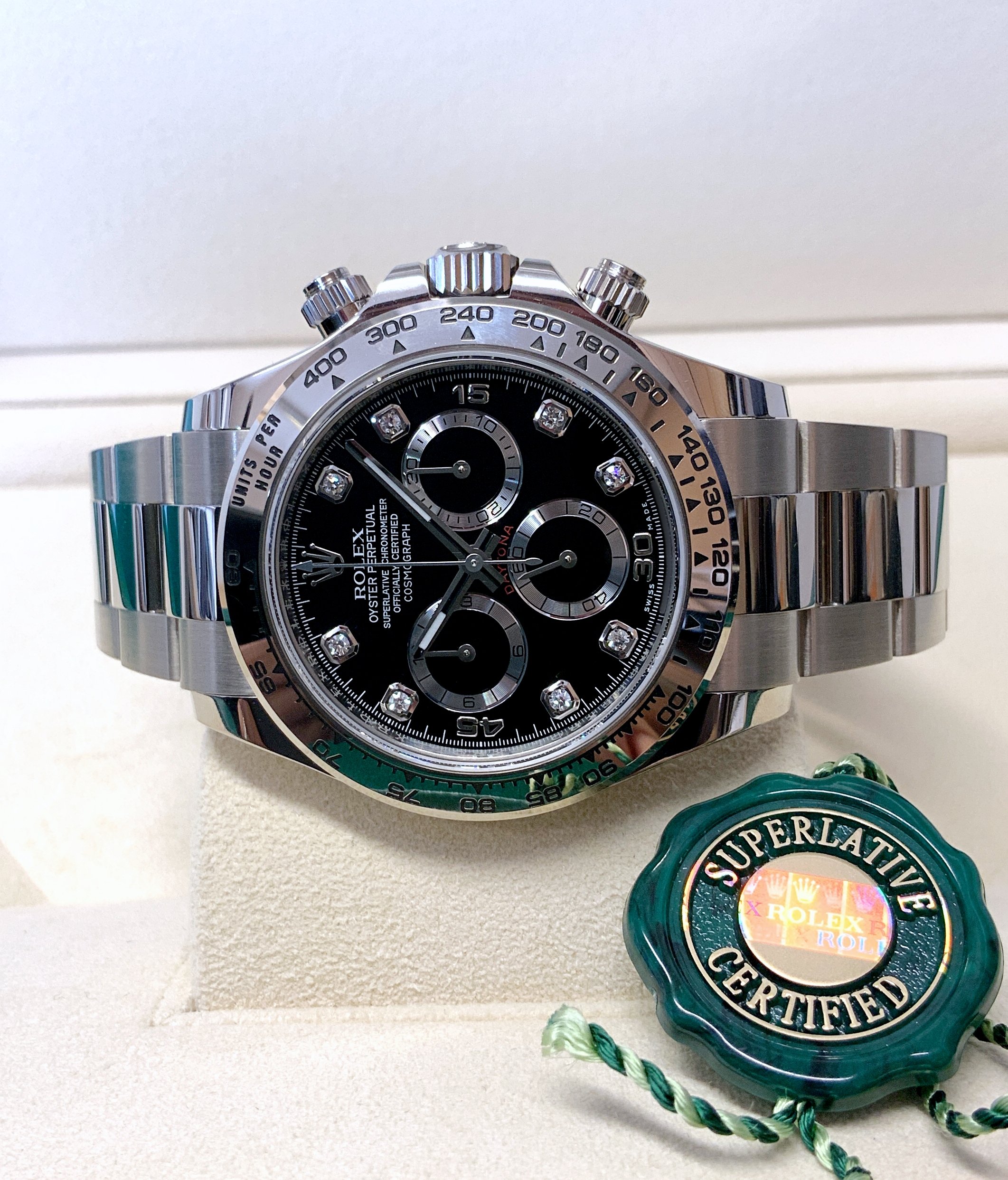 Rolex replica daytona 116509 white gold black diamond dial - immagine 5