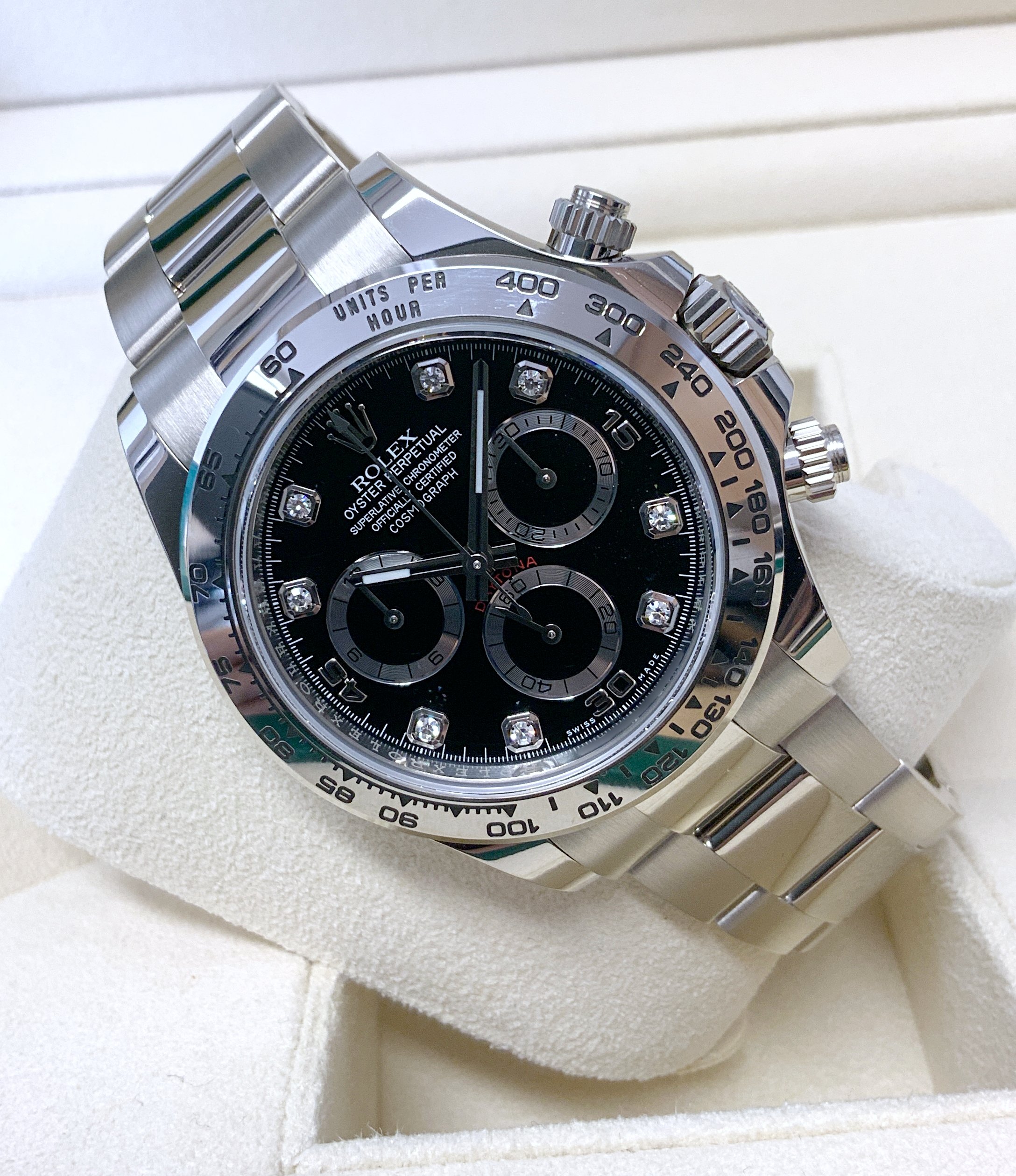 Rolex replica daytona 116509 white gold black diamond dial - immagine 4