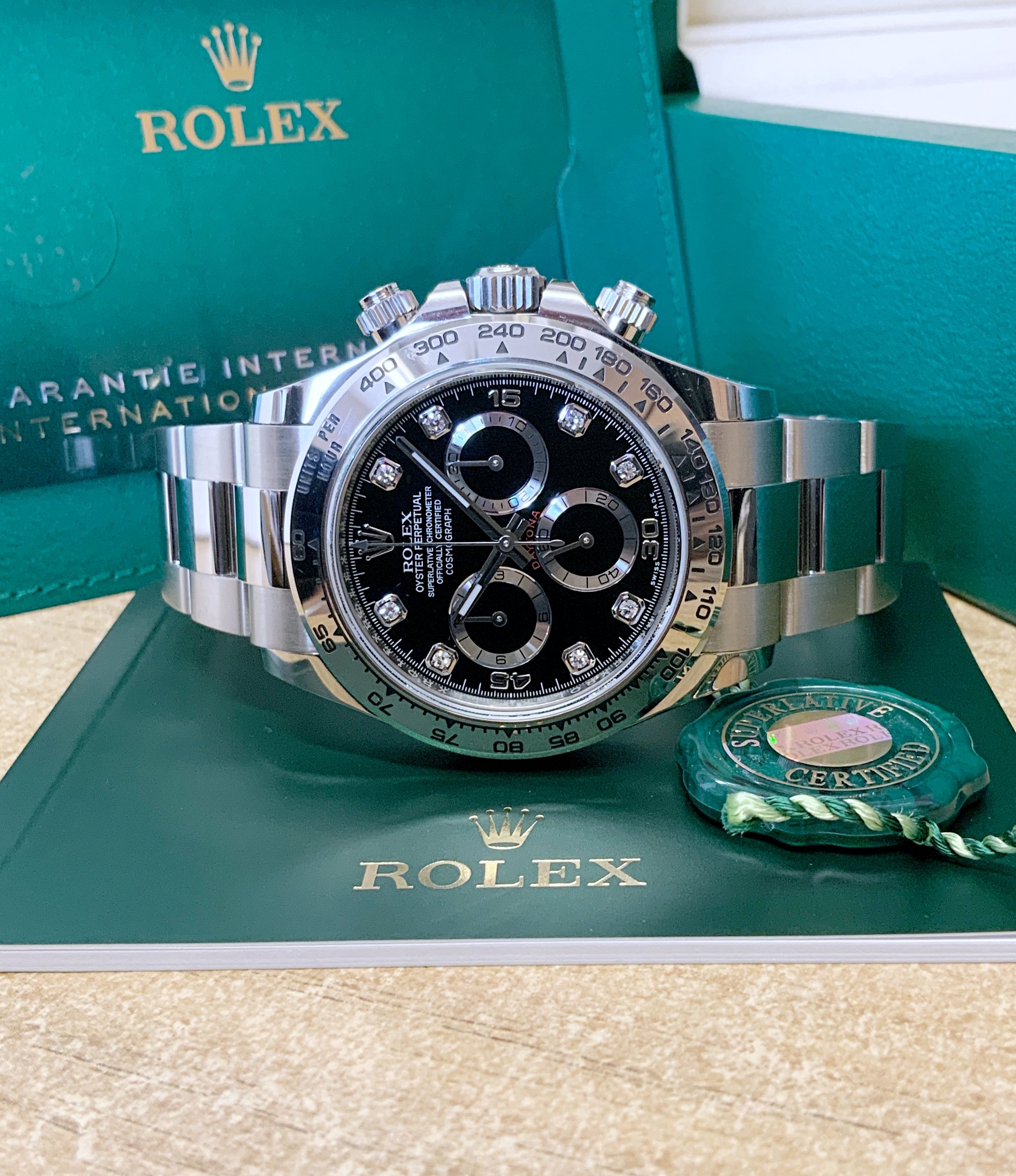 Rolex replica daytona 116509 white gold black diamond dial - immagine 2