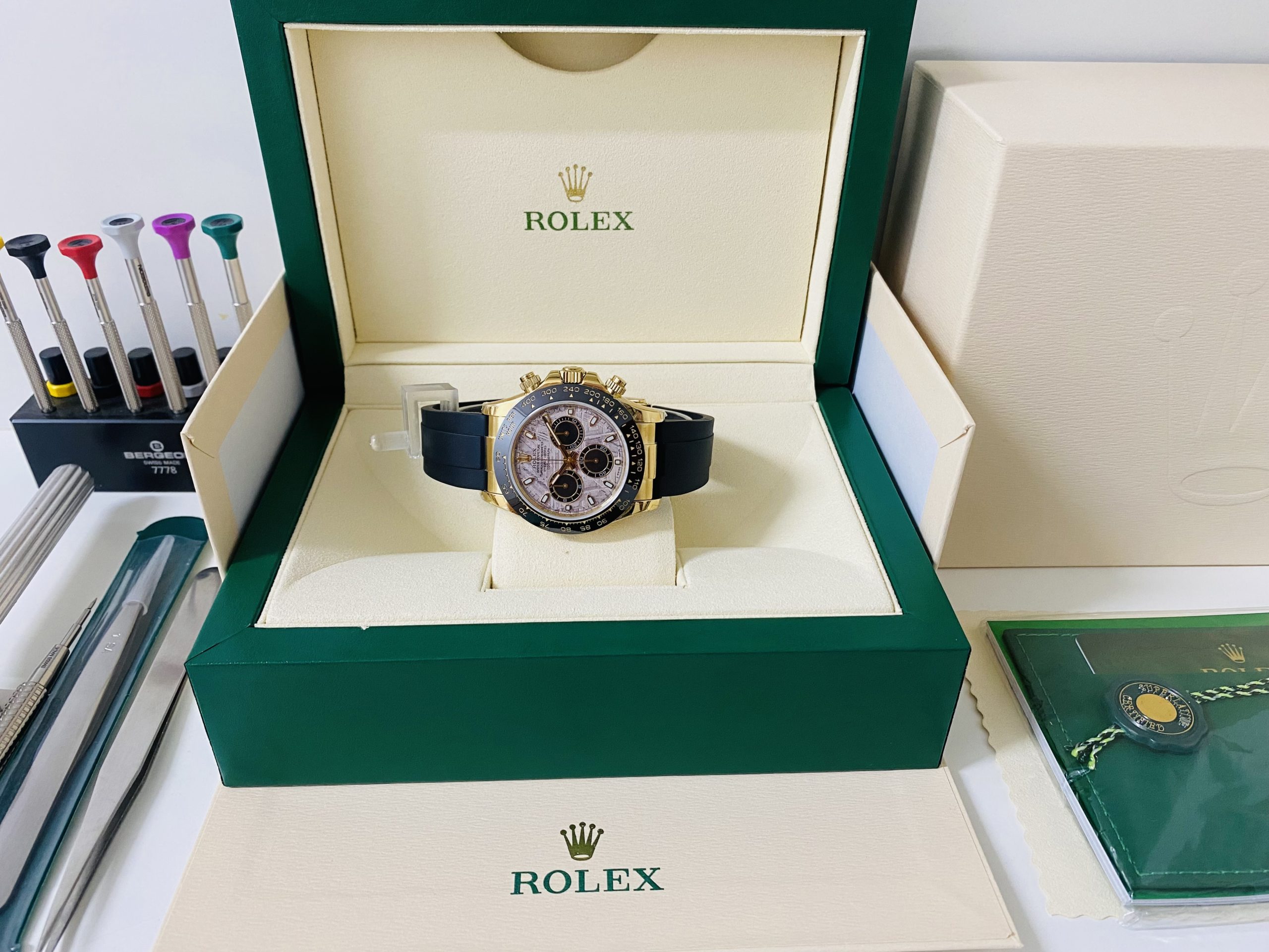 Rolex replica daytona oysterflex 116518LN yellow gold meteorite dial - immagine 2
