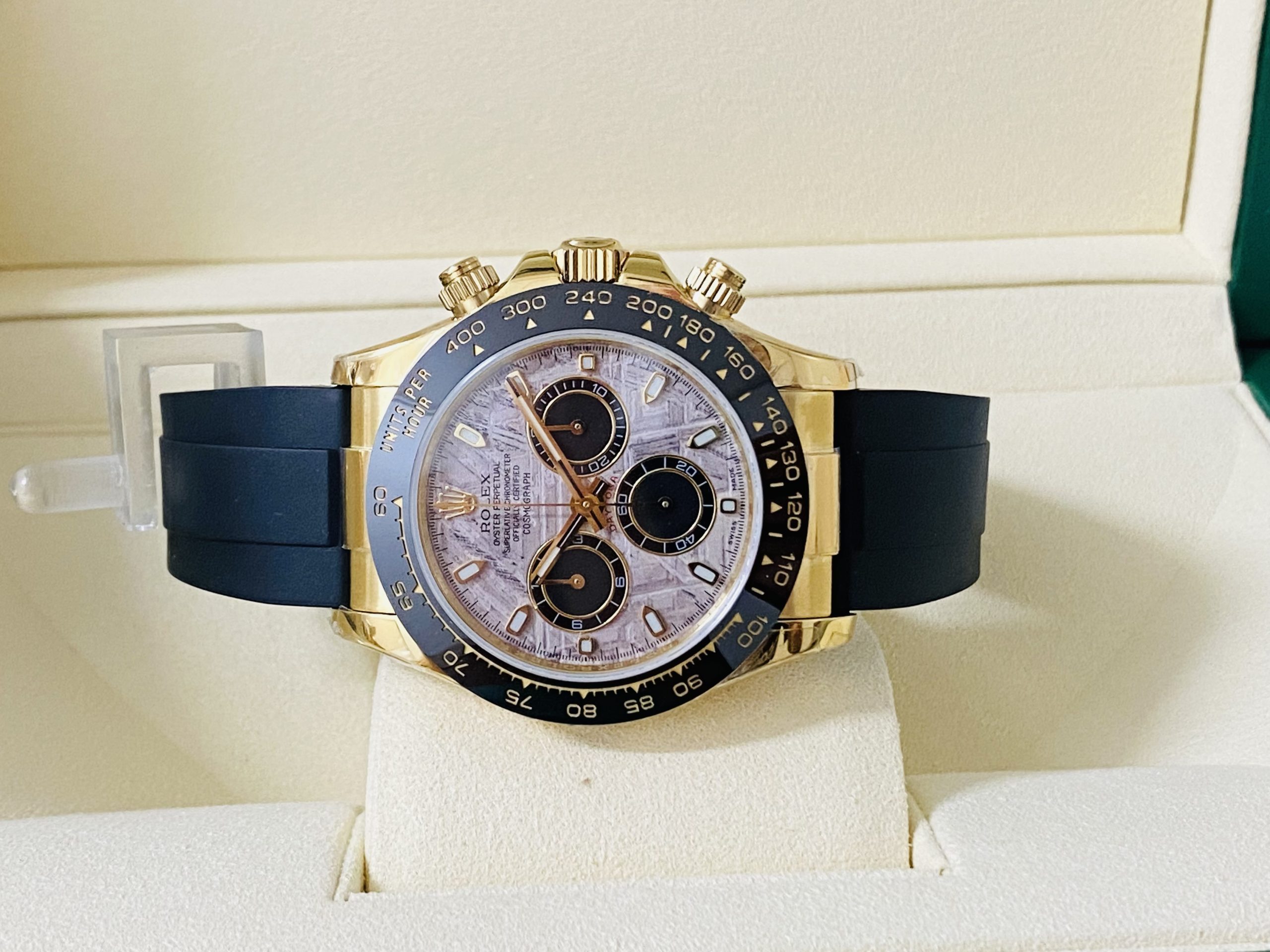 Rolex replica daytona oysterflex 116518LN yellow gold meteorite dial - immagine 3