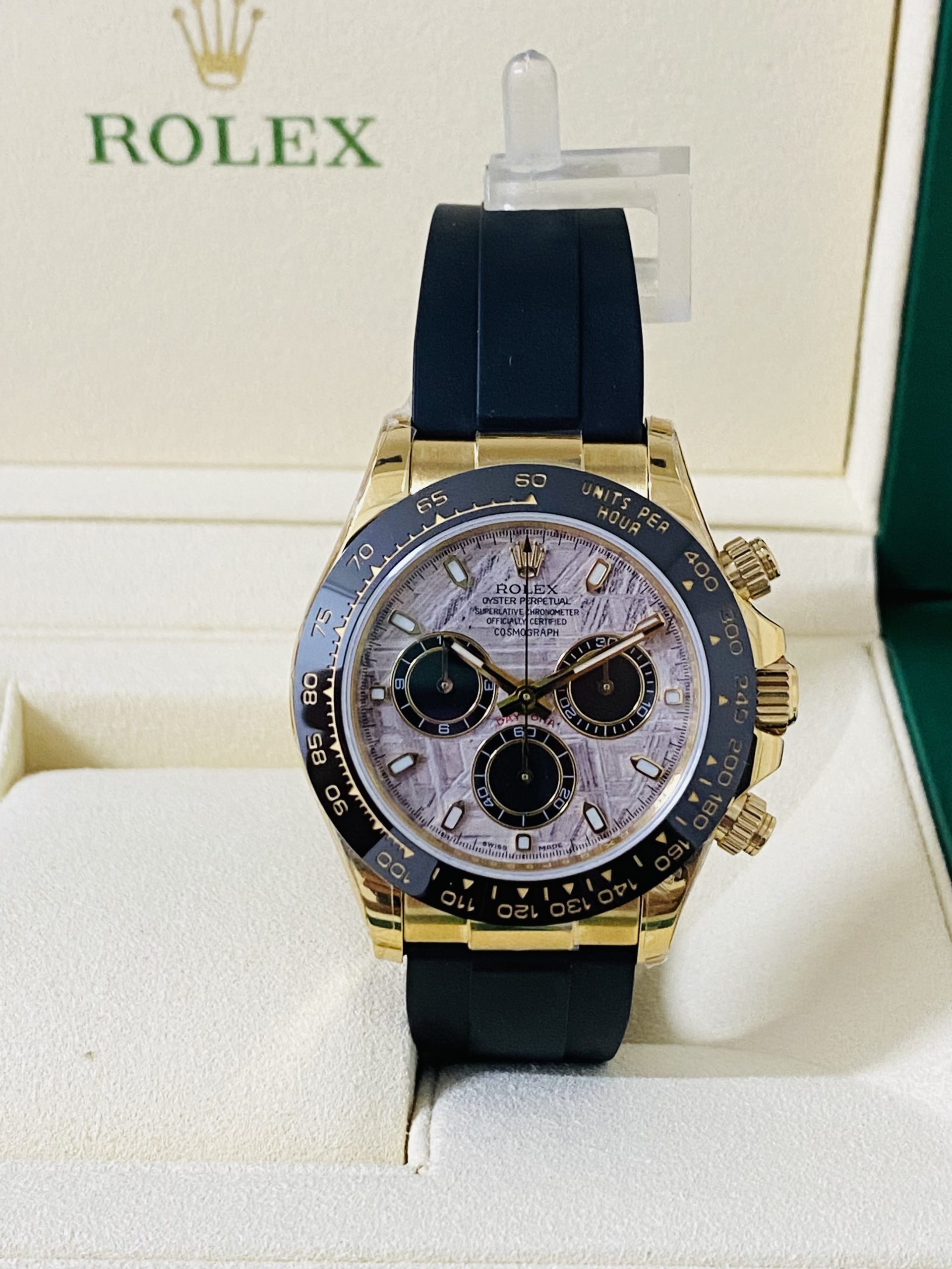 Rolex replica daytona oysterflex 116518LN yellow gold meteorite dial