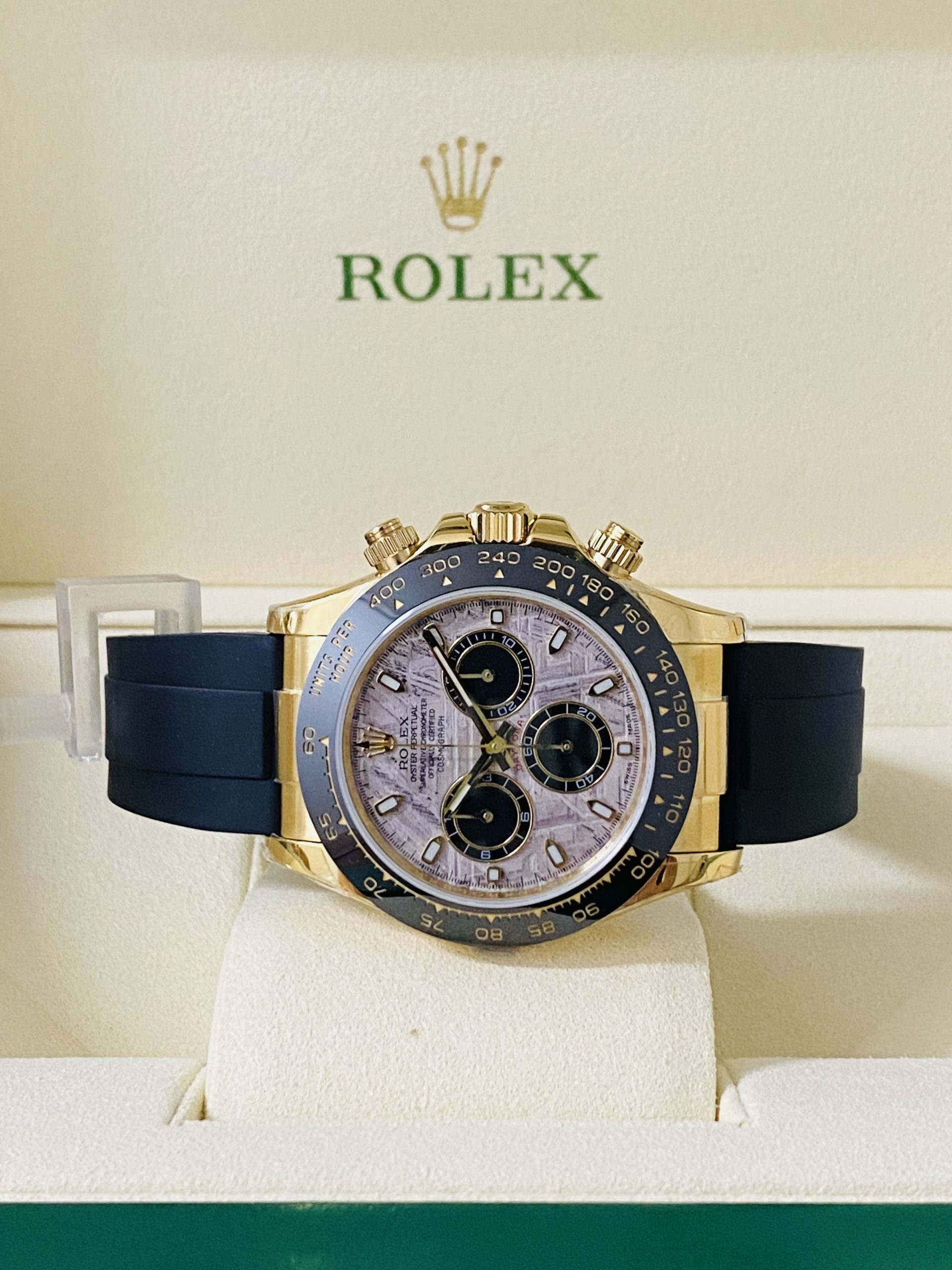 Rolex replica daytona oysterflex 116518LN yellow gold meteorite dial - immagine 7