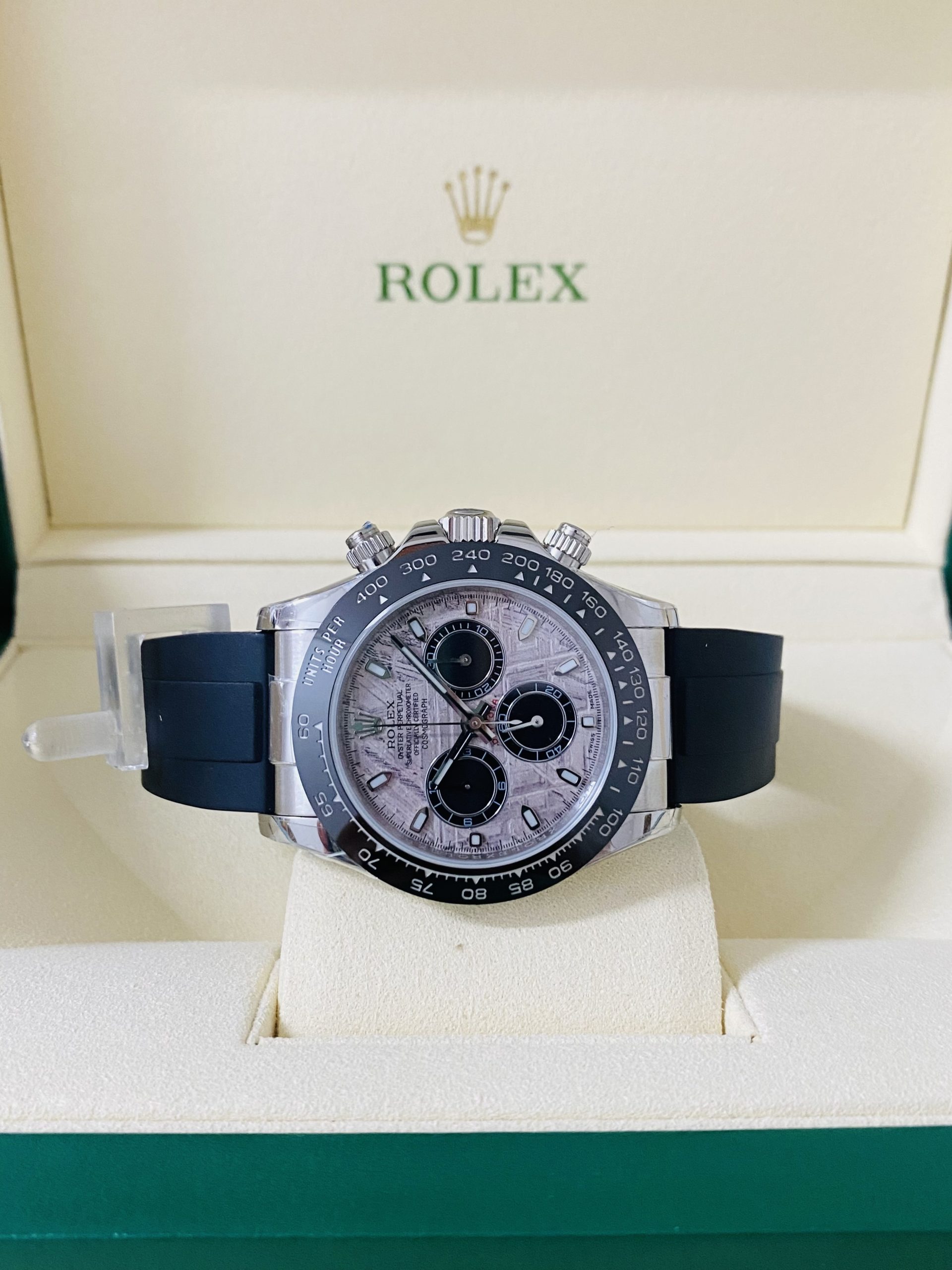 Rolex replica daytona oysterflex 116519LN white gold meteorite dial - immagine 2