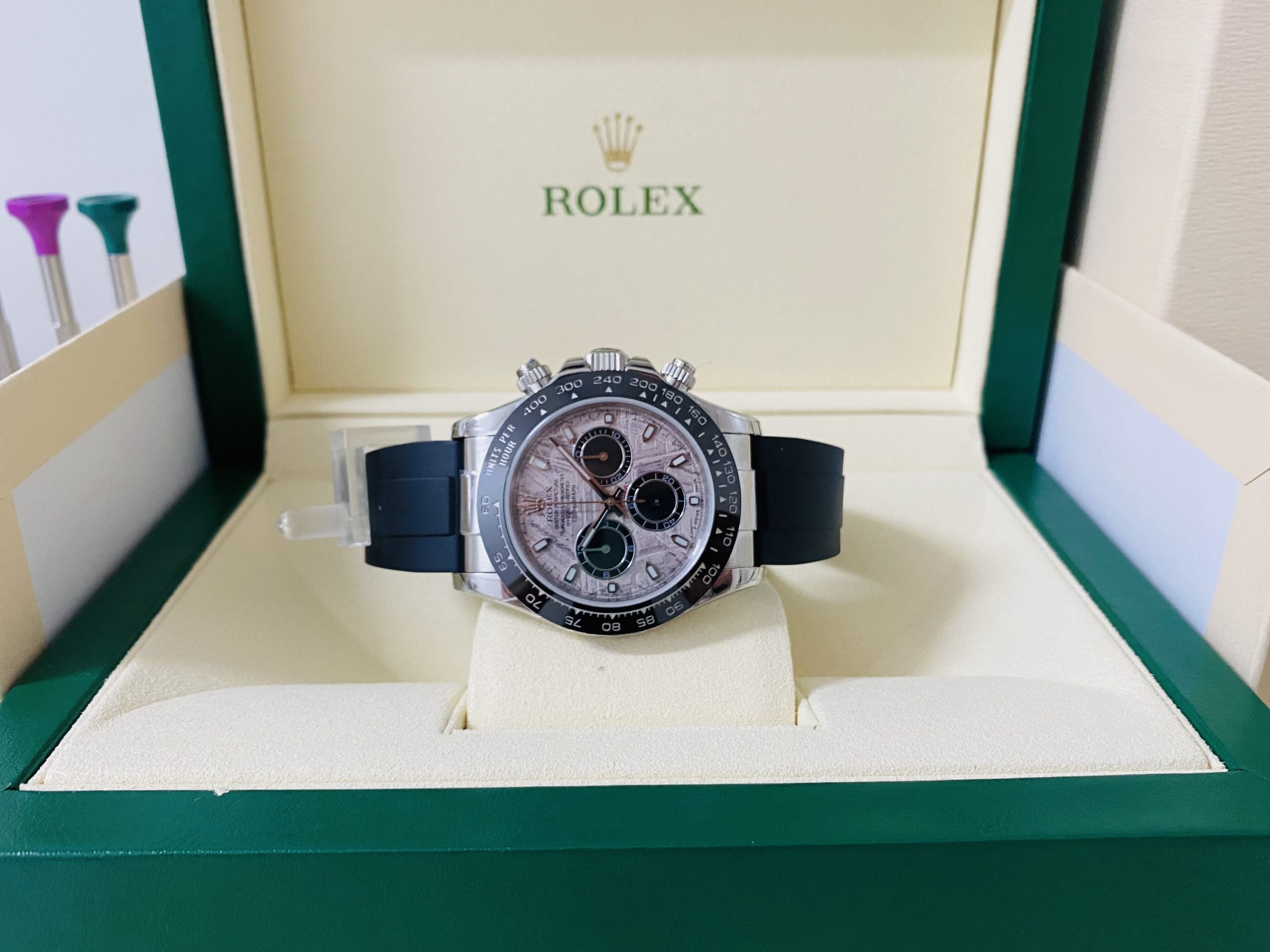 Rolex replica daytona oysterflex 116519LN white gold meteorite dial - immagine 3