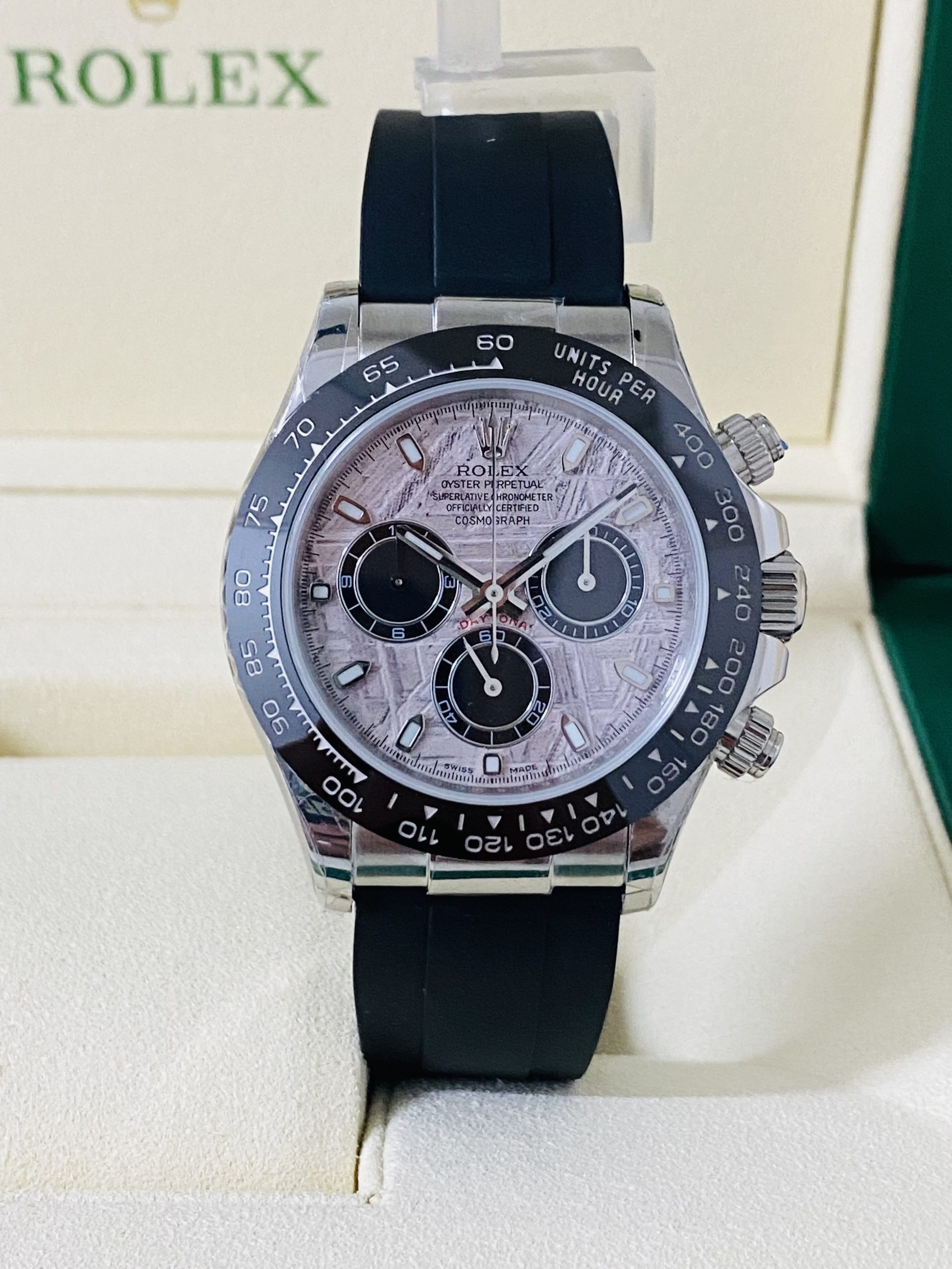 Rolex replica daytona oysterflex 116519LN white gold meteorite dial